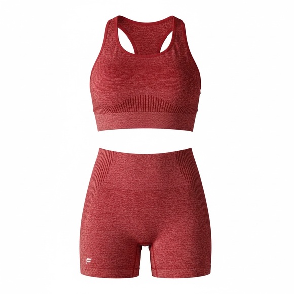 Fabletics Red Seamless Sports Bra & Bike Shorts Set Size Small - Picture 2 of 6